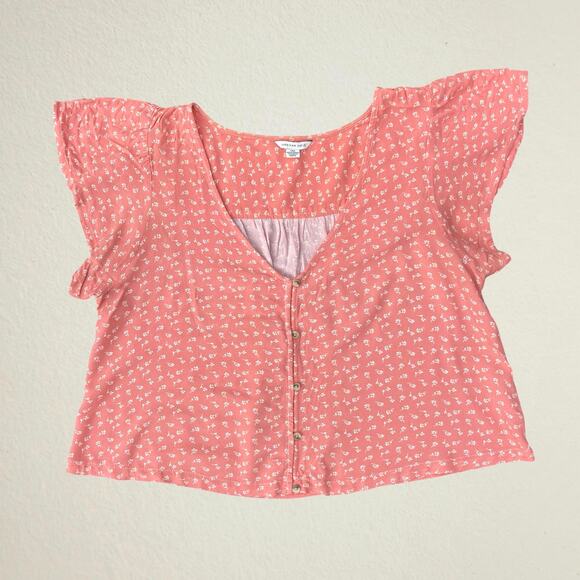 Pink floral ruffle flutter sleeve babydoll blouse coquette cottagecore fairy - Picture 2 of 6